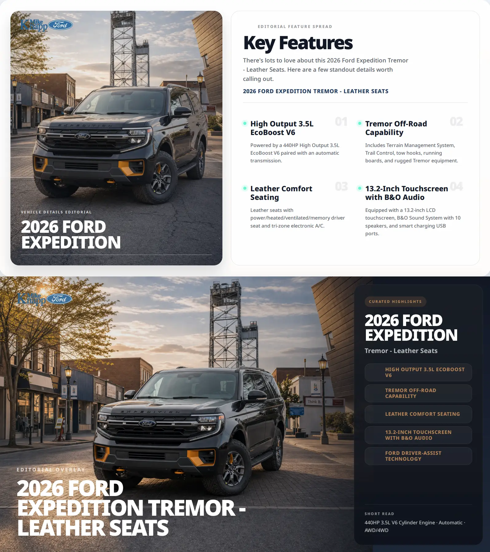 Shareable Vehicle Spotlight example showing vehicle feature storytelling