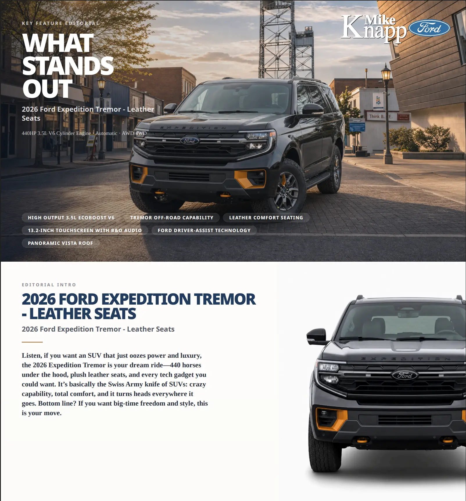 Shareable Vehicle Spotlight example showing a vehicle story page layout